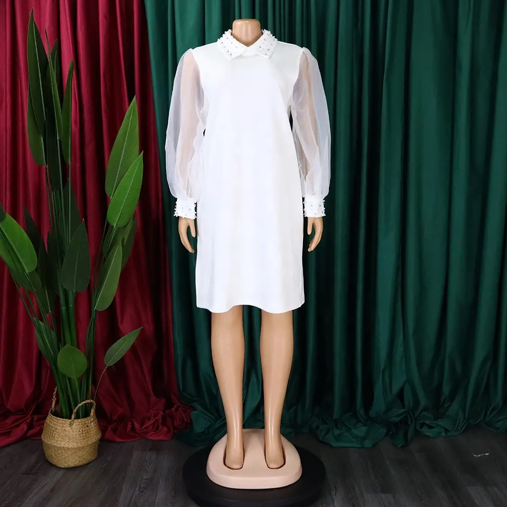 नवीनतम डिज़ाइन स्वभाव प्रिंट सिलाई मेष आस्तीन पट्टी लपेट कैरियर ड्रेस महिलाओं के कार्यालय कपड़े अफ्रीकी कपड़े