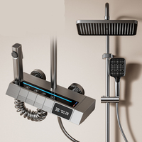 Nouvel ensemble de douche de salle de bain en aluminium poli avec affichage numérique, mitigeur à poignée unique, pommeau de douche carré à jets de pluie doux et massants