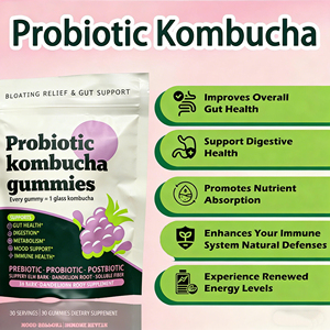 Gummies de Kombucha Vitamines Probiotiques pour Adultes Saveur Raisin Supplément de Probiotiques et Fibres 30 Gummies pour la Santé Intestinale - Product Image 3