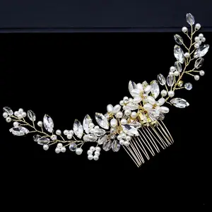 Kim cương cô dâu tóc Clip Rhinestone ngọc trai cưới Tóc Lược cưới kẹp tóc cô dâu pha lê Phụ kiện tóc