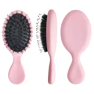 Commercio all'ingrosso OEM ODM Logo personalizzato tasca da viaggio in plastica massaggio cinghiale in Nylon Mini spazzola per capelli rosa spazzola per capelli rotonda - Product Image 5