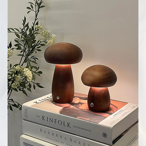 Lámpara de seta de madera pequeña LED inalámbrica <span class=keywords><strong>para</strong></span> mesita de noche, lámpara de seta con batería regulable portátil <span class=keywords><strong>para</strong></span> mesita de noche de dormitorio - Product Image 3