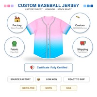 Pabrik OEM ODM Kustom Jersey Baseball Pria Warna Gradasi Pink Biru Kerah V Kancing Depan untuk Baseball