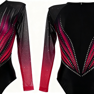 Гламурный металлизированный костюм для гимнастики из спандекса с сетчатыми вставками и звездами для девочек, тренировочный танцевальный костюм - Product Image 6