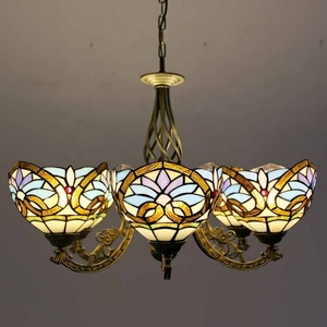 LongHuiJing 110V-120V 6 <b>Lights</b> LED Pendant <b>Light</b> Tiffany Stained Glass Love Patterned Brass Finish <b>Chandelier</b> 35.5Inch 2700K - Product Image 4