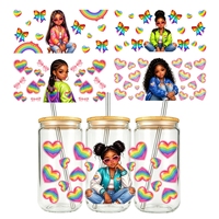 Autocollants imperméables personnalisés avec dessin de fille noire, logo en relief 3D DTF, enveloppes de transfert UV pour étiquettes d'emballage