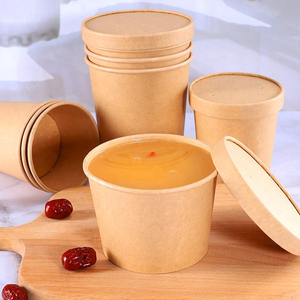 Gobelets et bols à soupe jetables en papier biodégradable de qualité alimentaire, personnalisables pour la vente à emporter, bols à nouilles et salades, emballages en papier pour soupes - Product Image 4