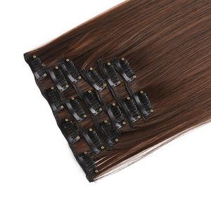 6Pcs Long Bone Straight <b>Synthetic</b> Clip in Hair Extensions Thick Heat Resistant Fiber Machine Double Weft Hairpieces - Product Image 3