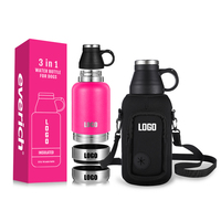 Bouteille d'eau pour chien 3 en 1 de 32 oz avec bols de rangement, portable, anti-fuite, pour les voyages, facile à transporter, pour les amoureux des chiots