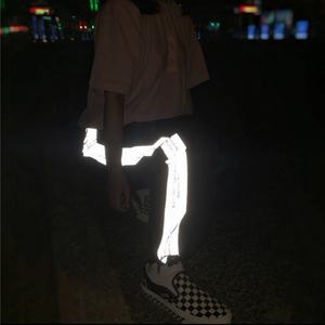 Wholesale Street Wear Casual Plaid Unisex Loose Nylon <b>Trousers</b> With Reflective Side Stripes Drawstrings Track Jogger Pants <b>Men</b> - Product Image 2