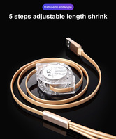 Câble de charge rapide rétractable 3-en-1 5A USB Type-C, câble micro USB C haute vitesse en cuivre pur, chargeur de téléphone portable, câble de données