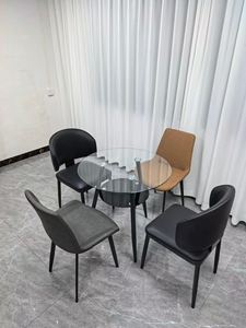 Mesa de Negociación Moderna para Oficina, Superficie de Vidrio Templado, Diseño de Almacenamiento de un Solo Nivel, Patas de Acero Inoxidable, Mostrador de Recepción - Product Image 5