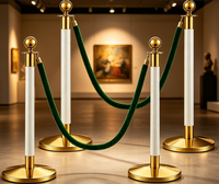 Poteau de guidage en or blanc avec boule, corde en velours vert foncé, barrière de contrôle de foule pour hôtel