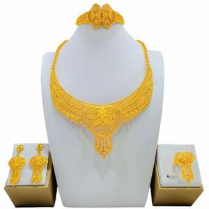 Parures de bijoux de mariage pour femmes, bijoux en <span class=keywords><strong>or</strong></span> de Dubaï, vente en gros, <span class=keywords><strong>plaqué</strong></span> <span class=keywords><strong>or</strong></span> 24 carats de Dubaï, dernières tendances - Product Image 4