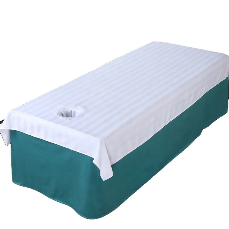 Ensemble de couvre-draps de table de massage en microfibre/coton doux avec trou de poitrine Drap plat ajusté élastique