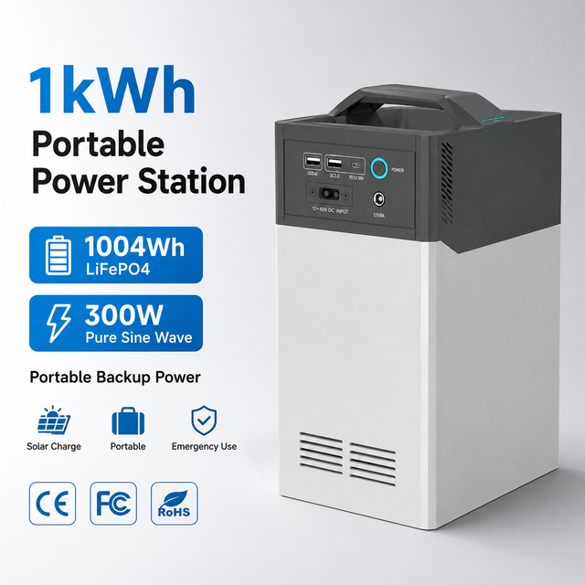 1000Wh LiFePO4 Portable Power Station 300W Solar Generator 220V Outdoor Camping Emergency Backup Power Supply