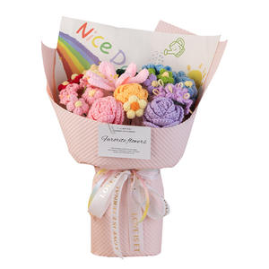 Bouquet d'été arc-en-ciel de roses, lys et feuilles en laine tricotée, tissé à la main, écologique, cadeau de Saint-<span class=keywords><strong>Valentin</strong></span>, <span class=keywords><strong>déclaration</strong></span> d'amour - Product Image 5