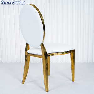 Silla de Lujo Estilo Luis con <span class=keywords><strong>Asiento</strong></span> de PU Blanco para Eventos de Boda, Silla de Comedor con Respaldo Ovalado de Acero Inoxidable Dorado para Banquetes de Hotel - Product Image 6
