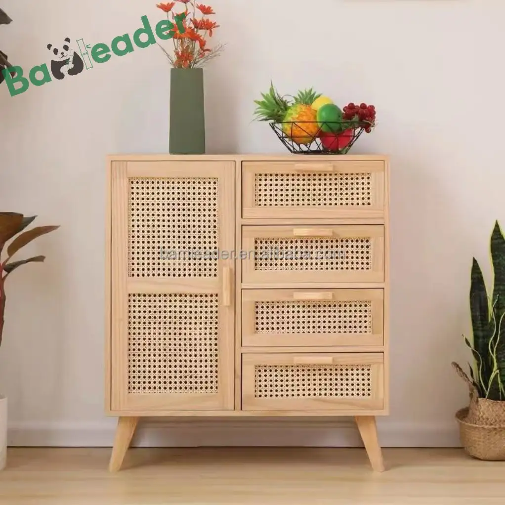 Multicolour Living Room Furniture Corner Cabinet Drawer Rattan Storage Cabinet Wooden Bedroom Bamboo Storage Container Cabinets