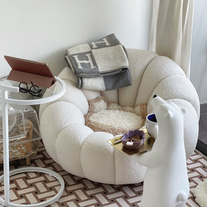 Fauteuil en peluche en forme de citrouille, siège individuel, canapé rotatif blanc pour chambre d'enfant, balcon, détente - Product Image 5