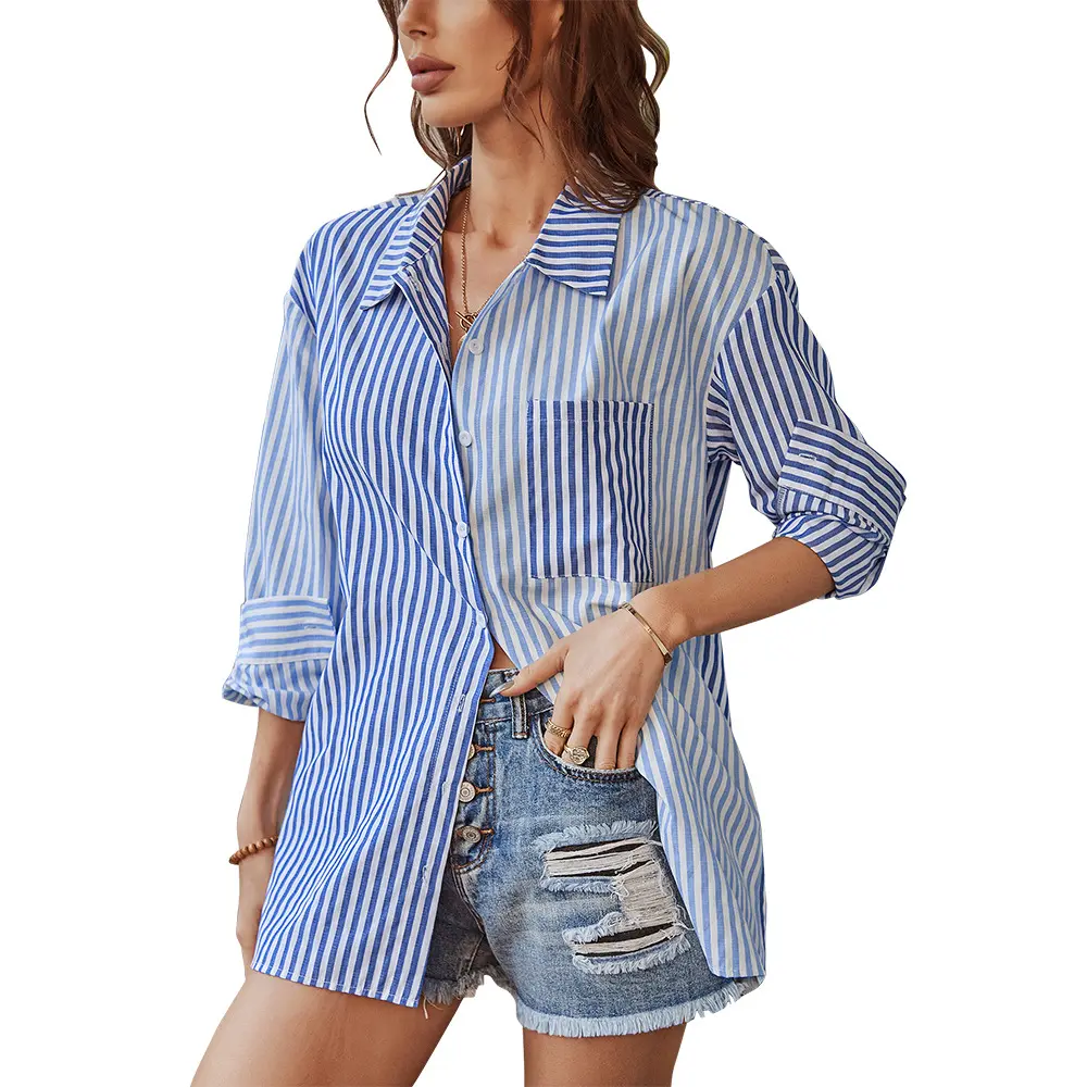 2023 top spring and summer shirt Woman Tops long sleeve striped patchwork shirt