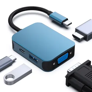 Customize USB C HUB 4 In1 Multiport Adapter With USB C To HDMI VGA USB 3.0 And 60W Power Delivery