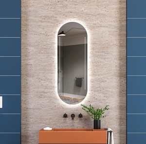 Bathnologie Miroir de salle de bain ovale moderne de luxe sans cadre antibuée intelligent avec lumière LED montage mural en forme d'arc d'écran tactile - Product Image 1