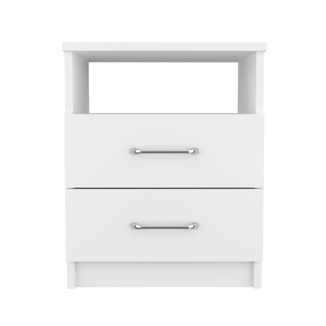 DB DEPOT Salento Mesita de noche superior blanca Lujo moderno de mediados de siglo Minimalista Dos cajones Un estante Apartamento MDF - Product Image 3