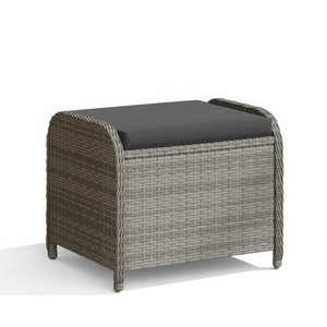 Gray Poly Rattan Patio <b>Stool</b> With <b>Cushion</b> 22.8x18.1x18.1 Outdoor Garden Chair Contemporary Design - Product Image 1