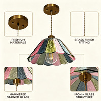 Lampe suspendue vintage en verre, abat-jour en pétales multicolores, luminaire décoratif pour table, bar, comptoir, maison