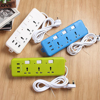 Adaptateur d'alimentation multiprise 5W avec 3 prises, voyant lumineux USB, en ABS, certifié CE, avec protection contre les courts-circuits