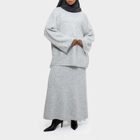 Ensemble 2 pièces gris chiné personnalisé pour femme, coordonné, pull oversize à manches larges et jupe longue, vêtements islamiques modestes, hiver