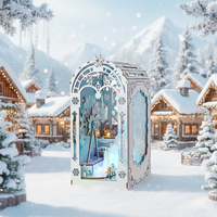 Kit de construction de niche à livres en bois IIECREATE sur le thème de La Reine des Neiges, avec meubles miniatures pour maison de poupée, modèle de jouet DIY, design Pays des Merveilles d'Hiver, échelle 1:24