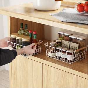 Witte draadmanden met houten handvatten, set van 2, voor kast, voorraadkast, slaapkamer en opbergruimte - Product Image 5