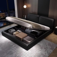 Lit minimaliste Big Black Bull, style italien, en cuir, pour chambre principale, avec revêtement doux, lit de mariage, haut de gamme, élégant et moderne