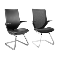 Ensemble de chaises de bureau modernes noires en cuir et maille avec accoudoirs, chaise de bureau à cadre chromé pour salle de conférence, réception, bureau