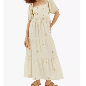 Robe longue décontractée d'été pour femme OEM, élégante, brodée de fleurs, en lin, nouvelle collection, taille naturelle, en coton, offre spéciale - Product Image 1