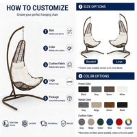 Fauteuil suspendu en forme d'œuf, nouveau design, fabrication directe d'usine, avec support, résistant aux intempéries, en osier, pour l'extérieur, destiné à l'exportation