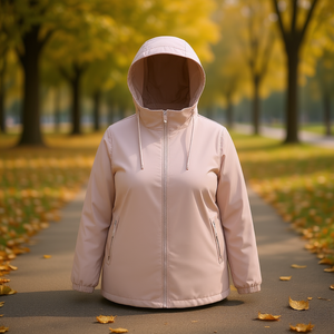 Giacca con Cappuccio in Cotone HDJ Plus Size per Donna, Cappotto Blouson Autunnale M-3XL, Leggero, Tinta Unita, Chiusura con Cerniera - Product Image 3