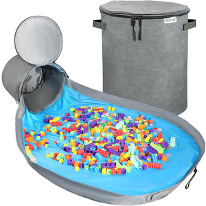 Organizzatore Pieghevole in Poliestere per Tappetini da Gioco con Borsa e Cesto per Stanza dei Bambini e Asilo Nido Grigio - Product Image 2