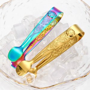 Luxury High Quality Printed Flower Pattern Stainless Steel Food Lemon Bar Coffee Sugar Small <strong>Mini</strong> Ice Cube <strong>Tongs</strong> Clamp Claw Clip - Product Image 1
