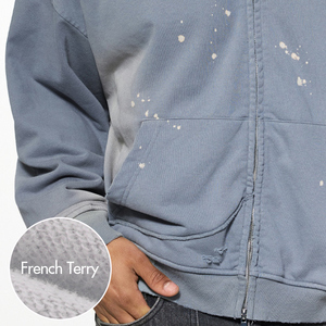 Nuovo Arrivo 2026 <span class=keywords><strong>Felpa</strong></span> con Cappuccio da <span class=keywords><strong>Uomo</strong></span> con Zip, Logo Personalizzato, in Spugna Vintage, Vestibilità Boxy, Lavaggio Monkey, 404GSM, Effetto Splash Ink e Distressed - In Promozione - Product Image 3