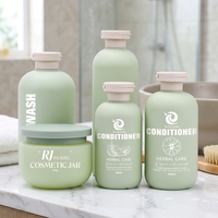 Botella de Plástico Verde HDPE Ecológica Personalizada de 250ml 300ml 400ml 16oz para Champú y Tarro de 8oz para Loción Corporal