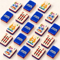 Ubin Mahjong Suvenir London Berukir Dua Sisi Akrilik Tiga Lapis Biru Baru, Set Mahjong Landmark Inggris Latar Belakang Biru
