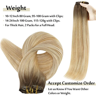 Extensions de cheveux à clipser durables et réutilisables, couleur blonde ombrée, extensions de cheveux humains européens slaves à clipser pour le coiffage