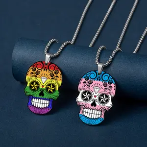 Hot Sale Mooie 6 Color Prints Hanger Tags Accessoires Rvs Ketting Punk Skull Lgbt Ketting Geschenken Voor Vrouwen Mannen