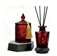 Pot de bougie en verre coloré rond de luxe de 600ml 300ml avec couvercle, ensembles de récipients parfumés de diffuseur en verre coloré de 150ml