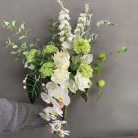 Bouquet de fleurs artificielles haut de gamme fait main, nouveau design moderne, blanc et vert, toucher réel, arrangement pour la maison et les mariages