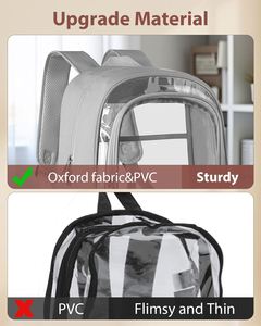 <b>Clear</b> <b>Backpack</b> with PVC Oxford Fabric Heavy Duty Transparent Bookbag with Reinforced Stitching Large Capacity Laptop Bag - Product Image 4