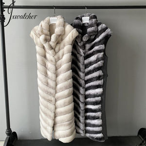 Mode laine cachemire Gilet automne Chinchilla fourrure gilet ceinture luxe hiver Long Style réel Rex lapin fourrure gilet femme - Product Image 1